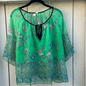 Konrad & Joseph sheer green floral tunic with lace embellishment size medium